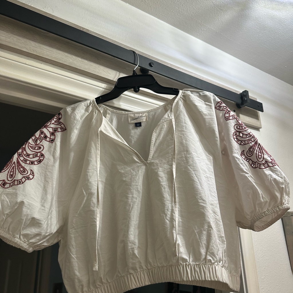 Embroidered White Top With Red Accents